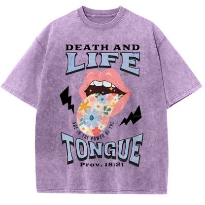 Death And Life Tongue Christian Snowflake Vintage Washed T-Shirt