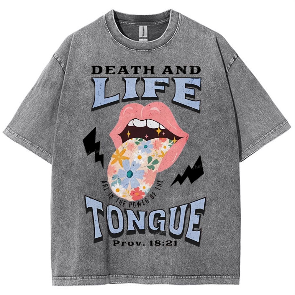 Death And Life Tongue Christian Snowflake Vintage Washed T-Shirt
