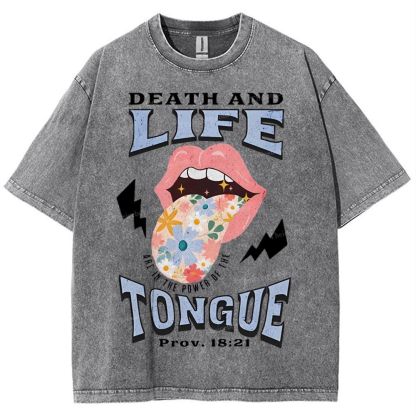 Death And Life Tongue Christian Snowflake Vintage Washed T-Shirt