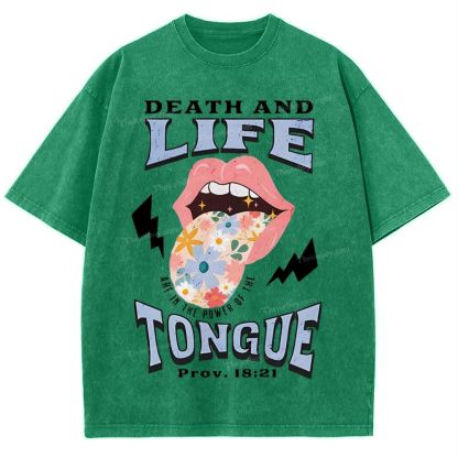 Death And Life Tongue Christian Snowflake Vintage Washed T-Shirt