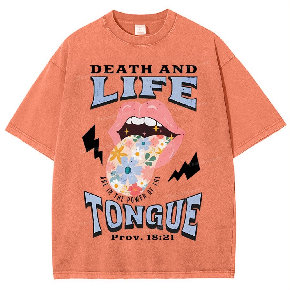 Death And Life Tongue Christian Snowflake Vintage Washed T-Shirt