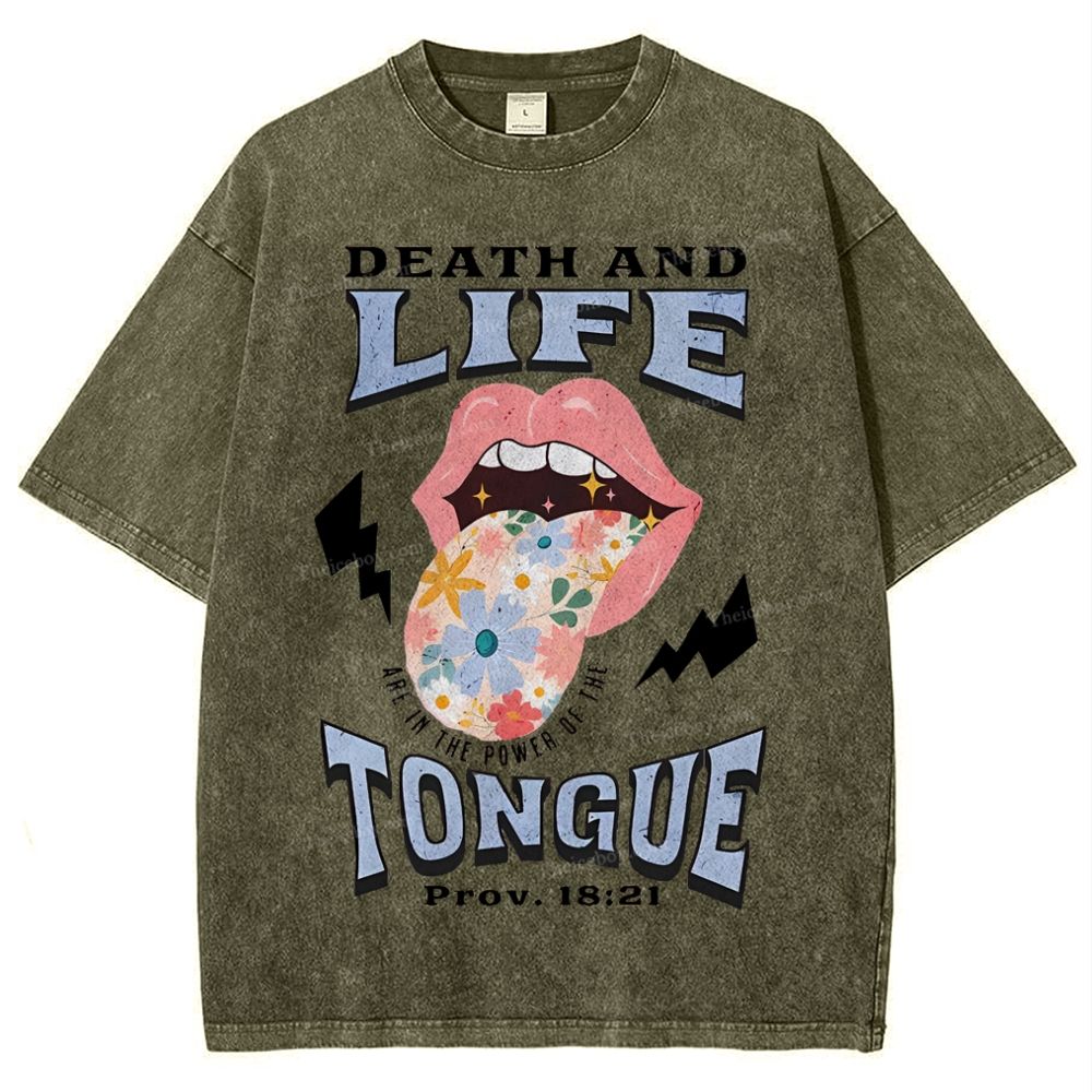 Death And Life Tongue Christian Snowflake Vintage Washed T-Shirt
