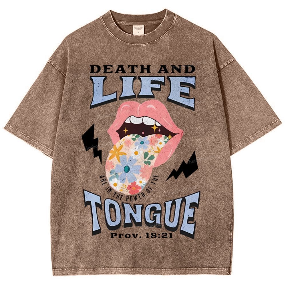 Death And Life Tongue Christian Snowflake Vintage Washed T-Shirt