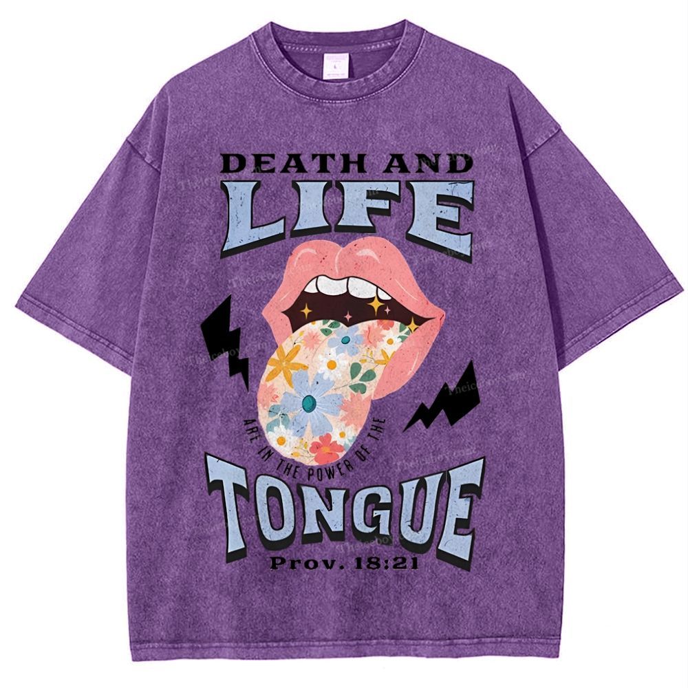 Death And Life Tongue Christian Snowflake Vintage Washed T-Shirt