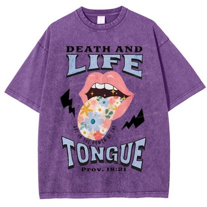 Death And Life Tongue Christian Snowflake Vintage Washed T-Shirt