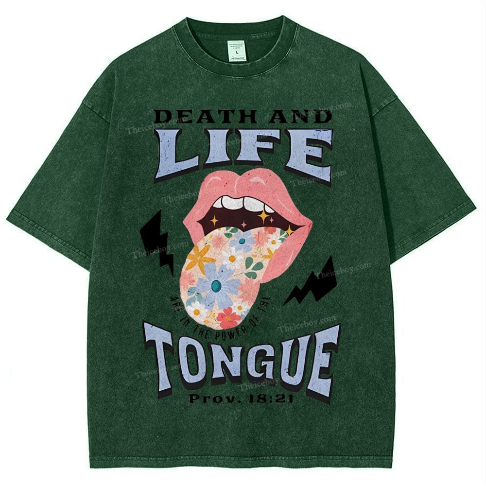 Death And Life Tongue Christian Snowflake Vintage Washed T-Shirt