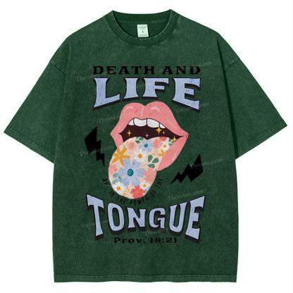 Death And Life Tongue Christian Snowflake Vintage Washed T-Shirt