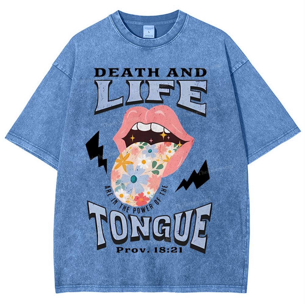 Death And Life Tongue Christian Snowflake Vintage Washed T-Shirt