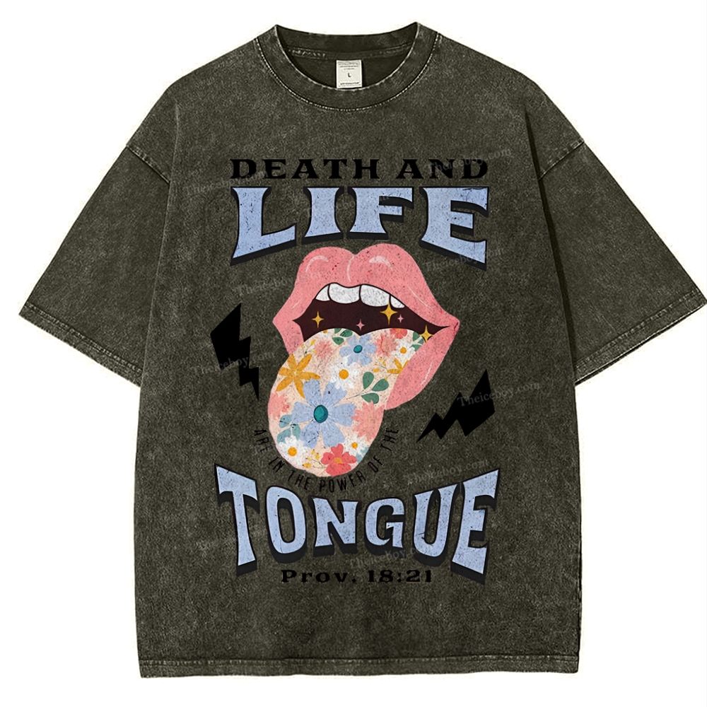 Death And Life Tongue Christian Snowflake Vintage Washed T-Shirt