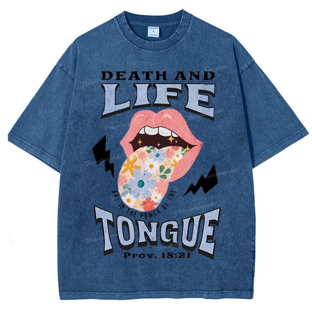 Death And Life Tongue Christian Snowflake Vintage Washed T-Shirt