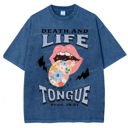 Death And Life Tongue Christian Snowflake Vintage Washed T-Shirt