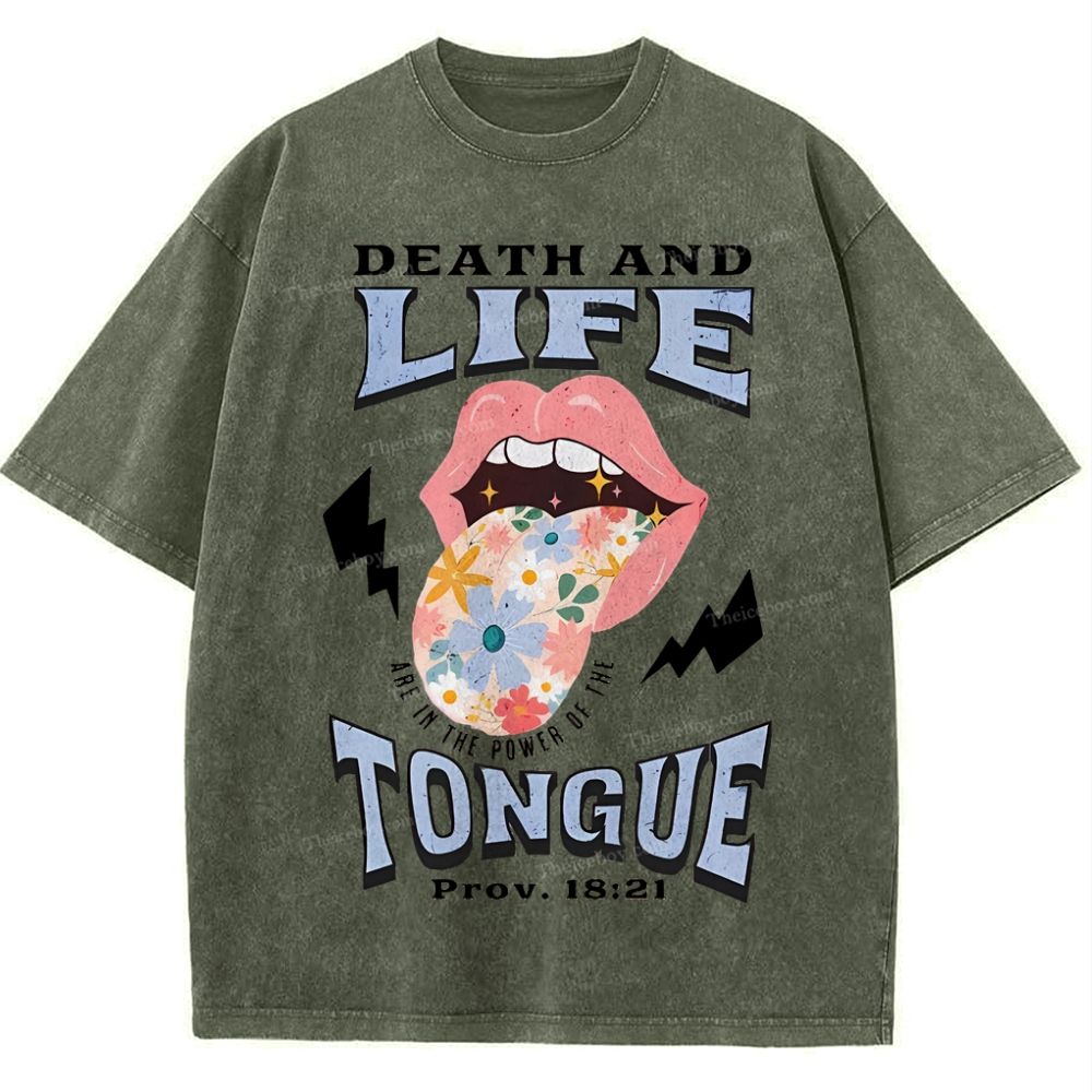 Death And Life Tongue Christian Snowflake Vintage Washed T-Shirt