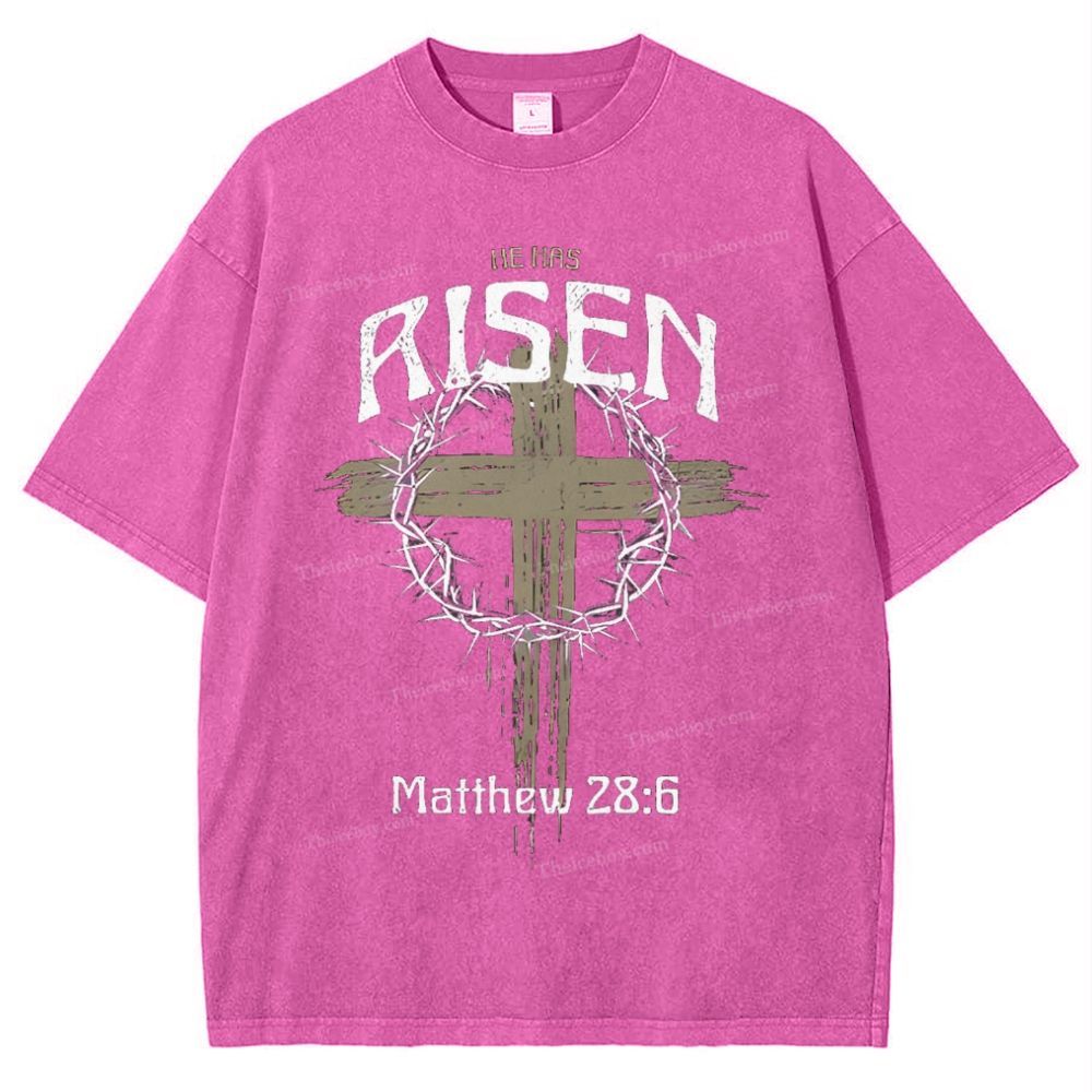 He Has Risen Matthew 28:6 Snowflake Vintage Washed T-Shirt