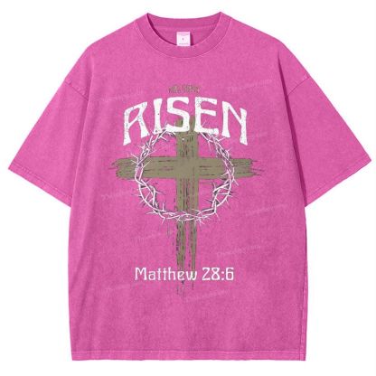 He Has Risen Matthew 28:6 Snowflake Vintage Washed T-Shirt