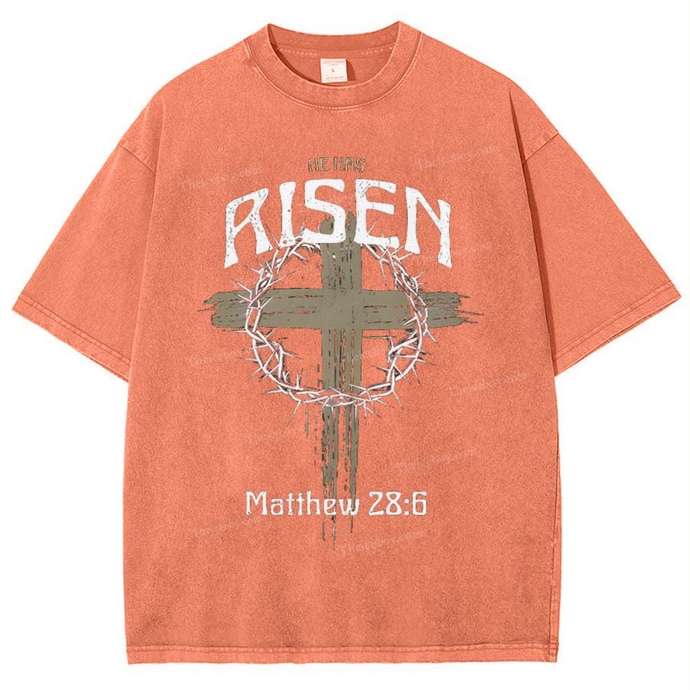 He Has Risen Matthew 28:6 Snowflake Vintage Washed T-Shirt