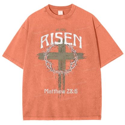 He Has Risen Matthew 28:6 Snowflake Vintage Washed T-Shirt
