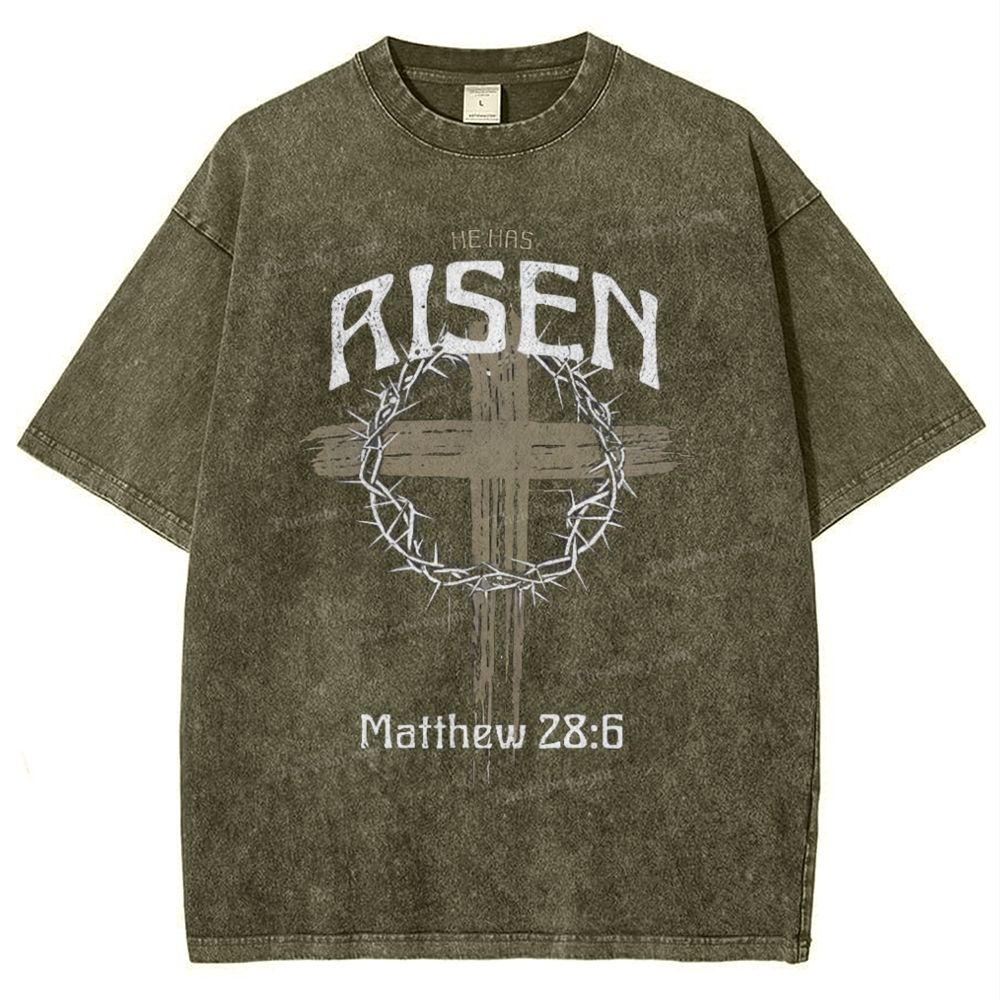He Has Risen Matthew 28:6 Snowflake Vintage Washed T-Shirt