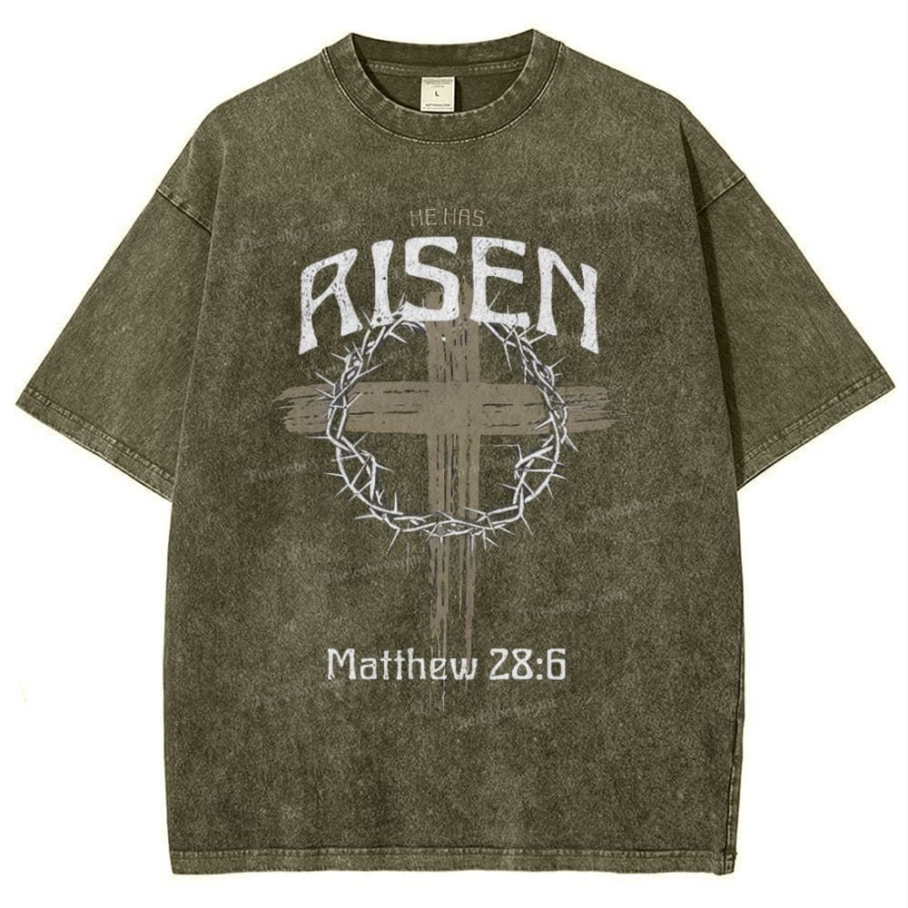 He Has Risen Matthew 28:6 Snowflake Vintage Washed T-Shirt