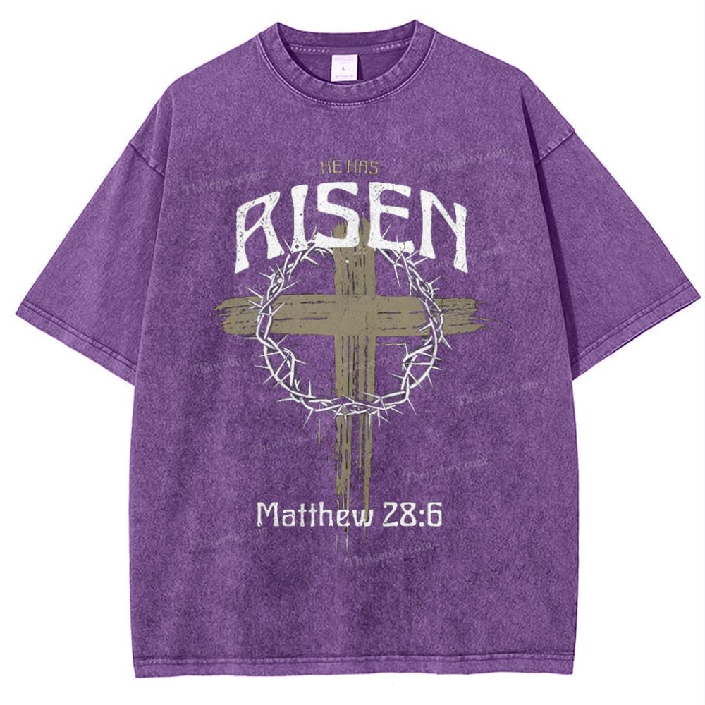 He Has Risen Matthew 28:6 Snowflake Vintage Washed T-Shirt