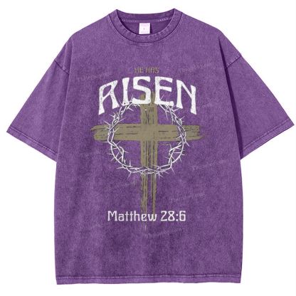 He Has Risen Matthew 28:6 Snowflake Vintage Washed T-Shirt