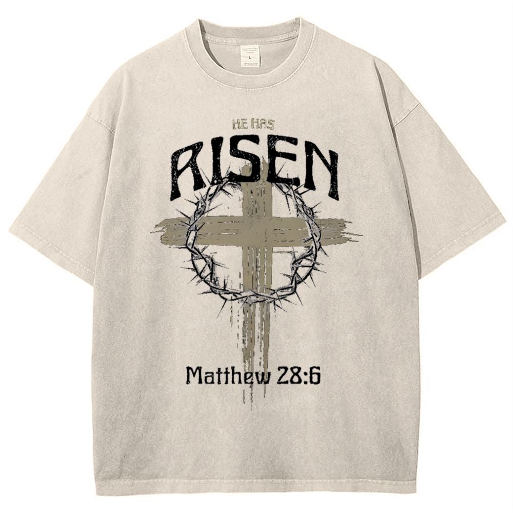 He Has Risen Matthew 28:6 Snowflake Vintage Washed T-Shirt
