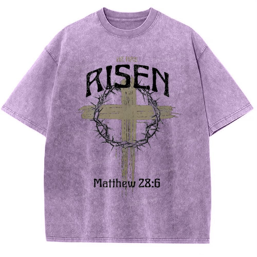 He Has Risen Matthew 28:6 Snowflake Vintage Washed T-Shirt