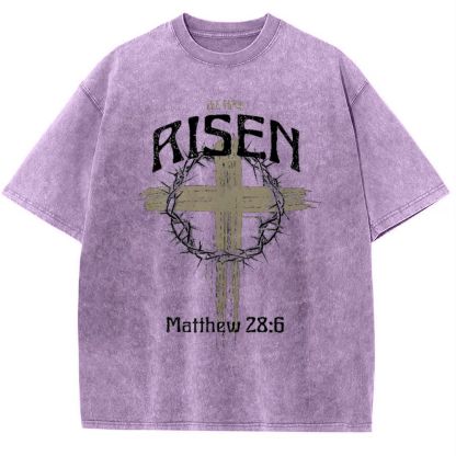 He Has Risen Matthew 28:6 Snowflake Vintage Washed T-Shirt