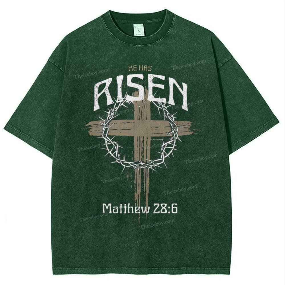 He Has Risen Matthew 28:6 Snowflake Vintage Washed T-Shirt