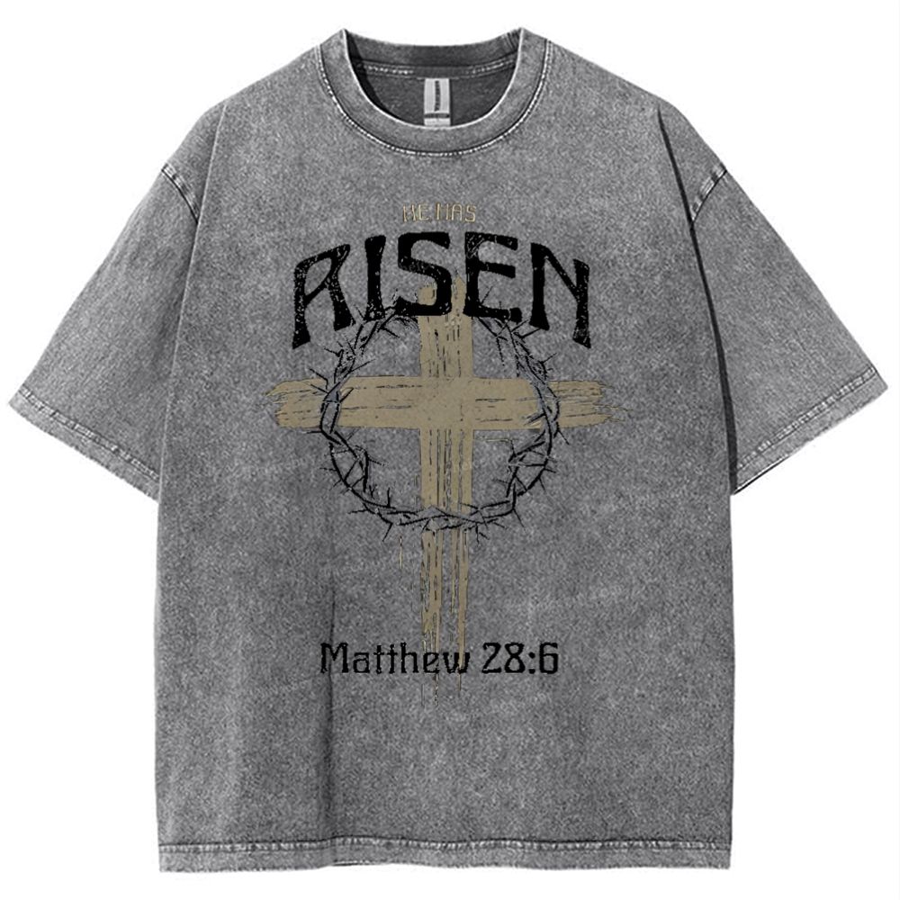 He Has Risen Matthew 28:6 Snowflake Vintage Washed T-Shirt