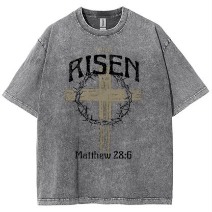 He Has Risen Matthew 28:6 Snowflake Vintage Washed T-Shirt