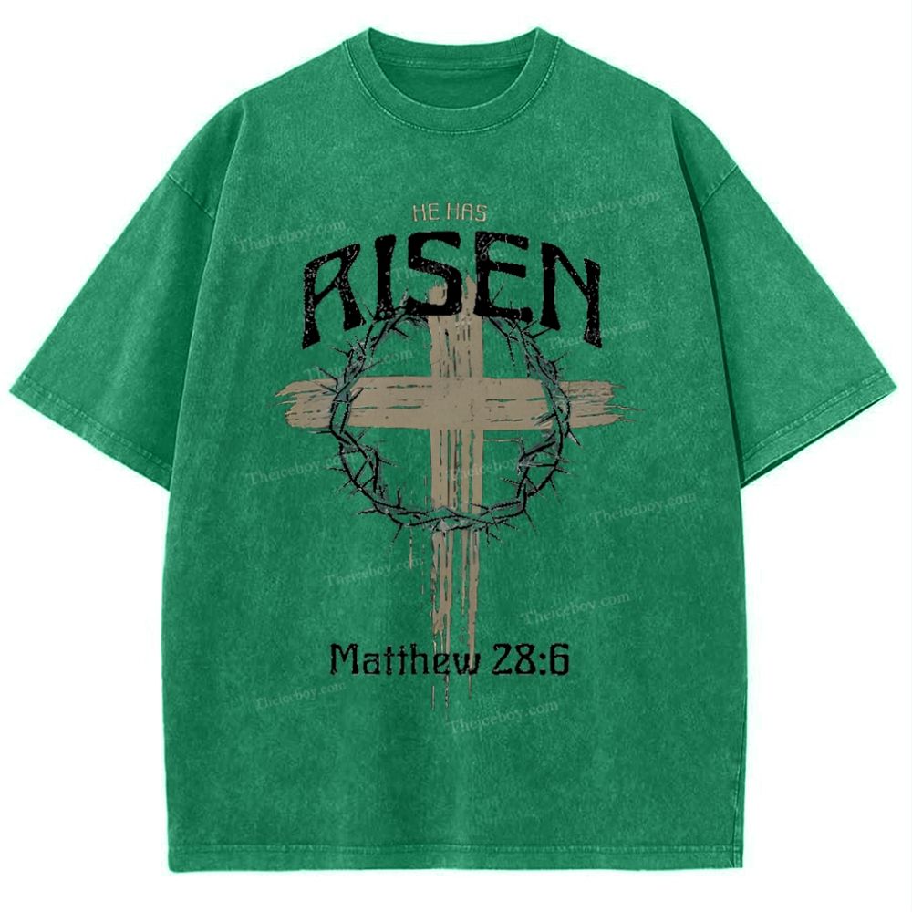 He Has Risen Matthew 28:6 Snowflake Vintage Washed T-Shirt