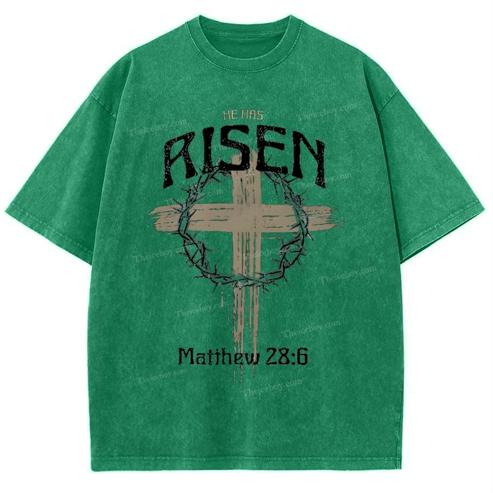 He Has Risen Matthew 28:6 Snowflake Vintage Washed T-Shirt