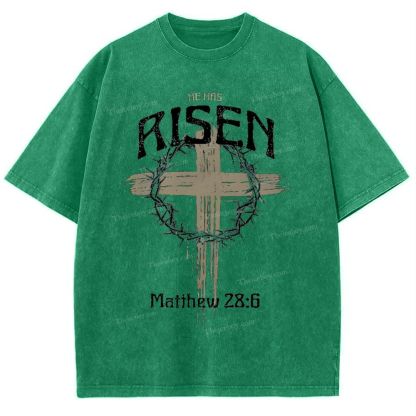 He Has Risen Matthew 28:6 Snowflake Vintage Washed T-Shirt