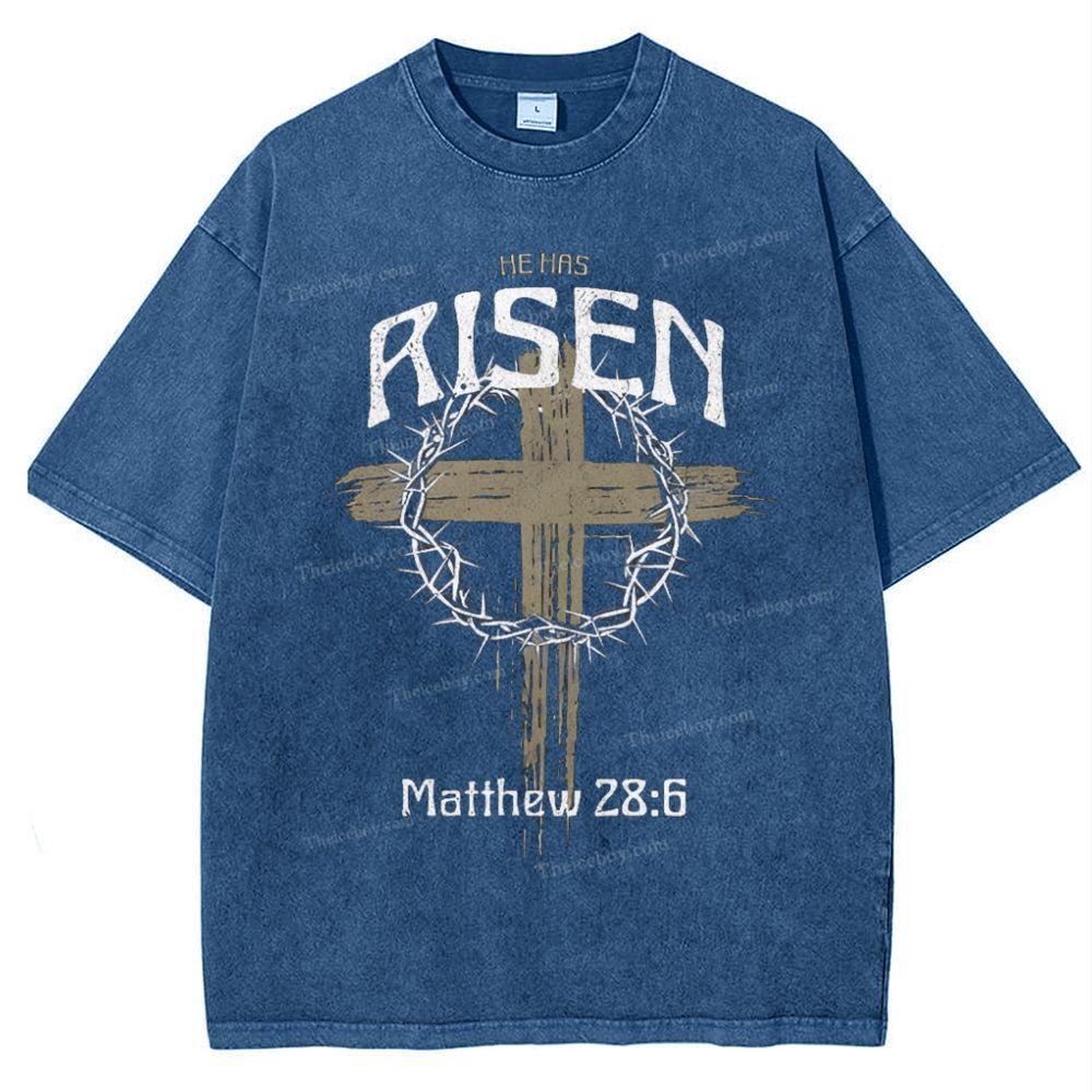 He Has Risen Matthew 28:6 Snowflake Vintage Washed T-Shirt