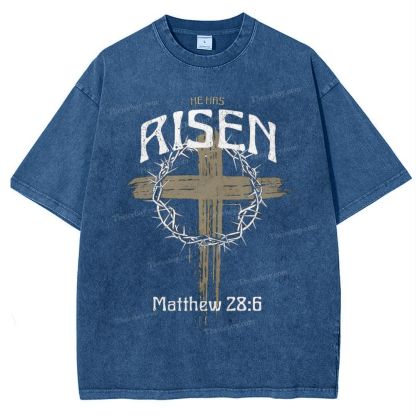 He Has Risen Matthew 28:6 Snowflake Vintage Washed T-Shirt