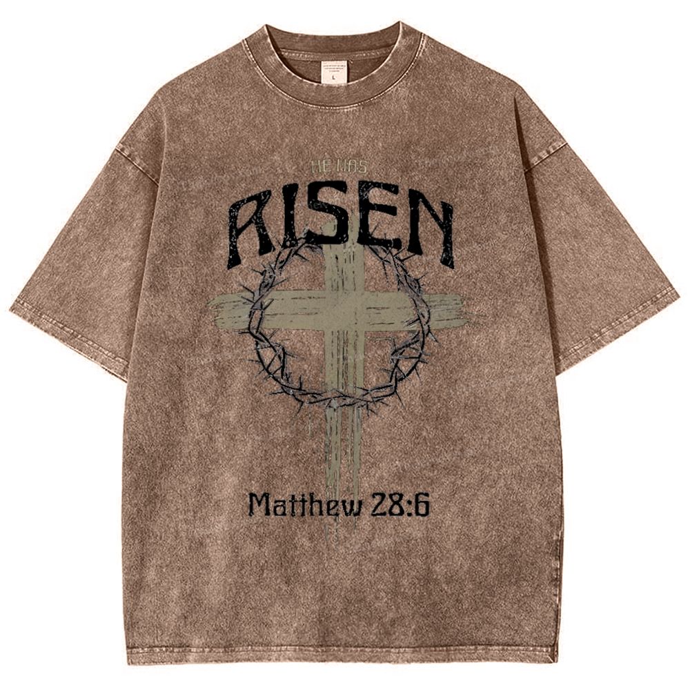 He Has Risen Matthew 28:6 Snowflake Vintage Washed T-Shirt