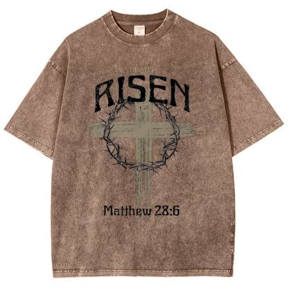 He Has Risen Matthew 28:6 Snowflake Vintage Washed T-Shirt