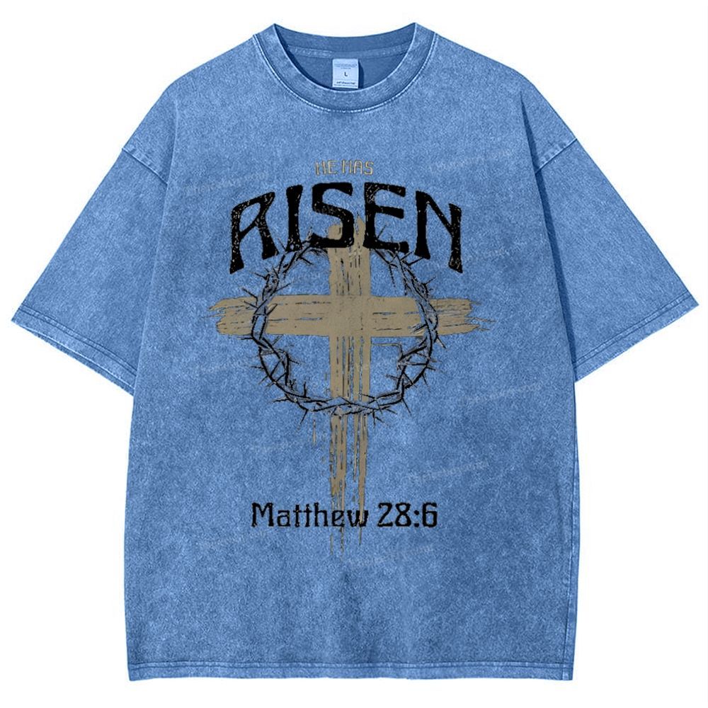 He Has Risen Matthew 28:6 Snowflake Vintage Washed T-Shirt