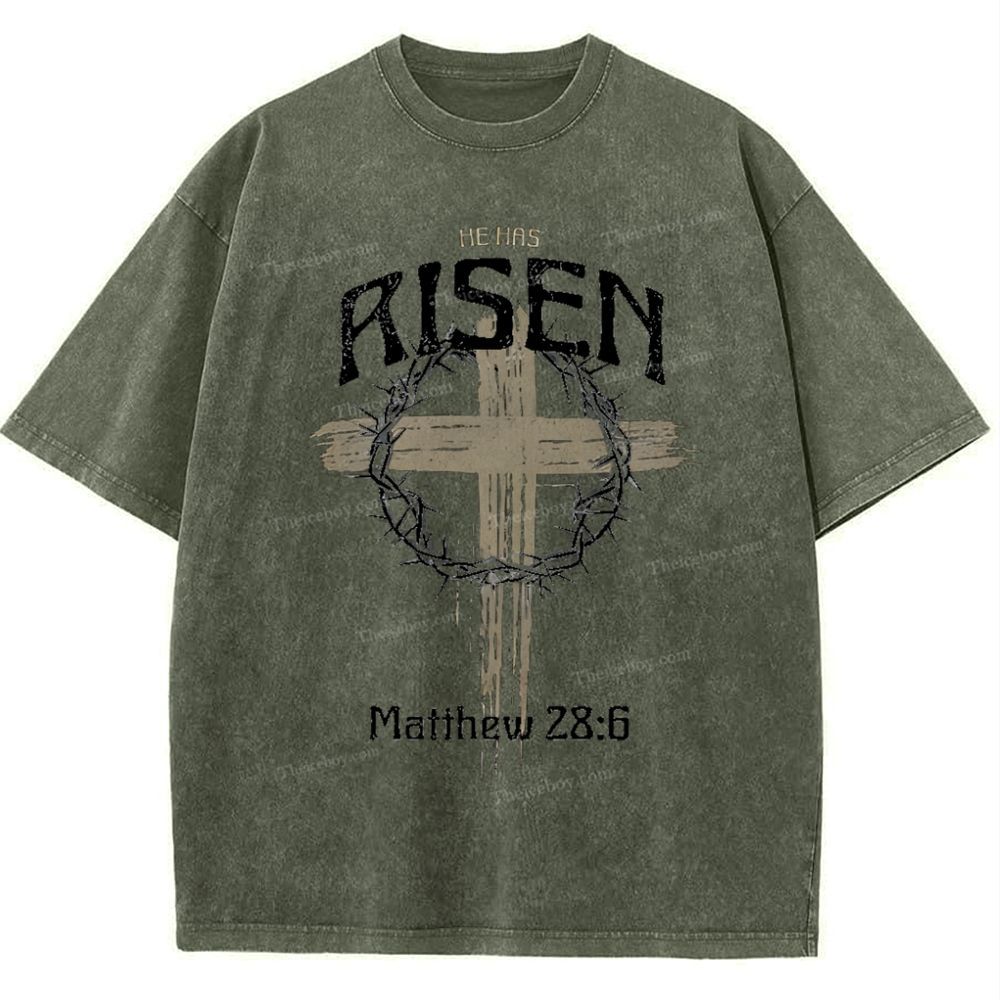 He Has Risen Matthew 28:6 Snowflake Vintage Washed T-Shirt