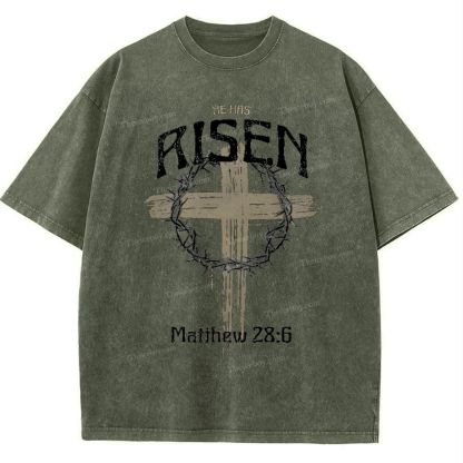 He Has Risen Matthew 28:6 Snowflake Vintage Washed T-Shirt