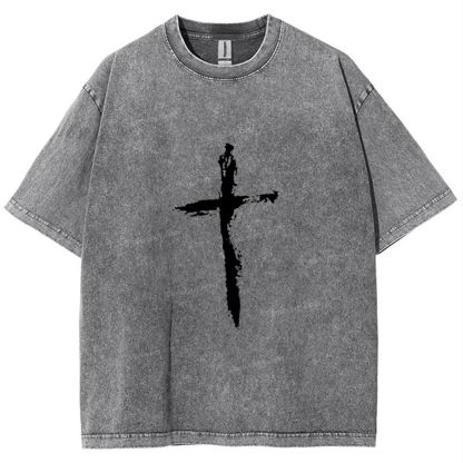 Jesus Corss Snowflake Vintage Washed T-Shirt
