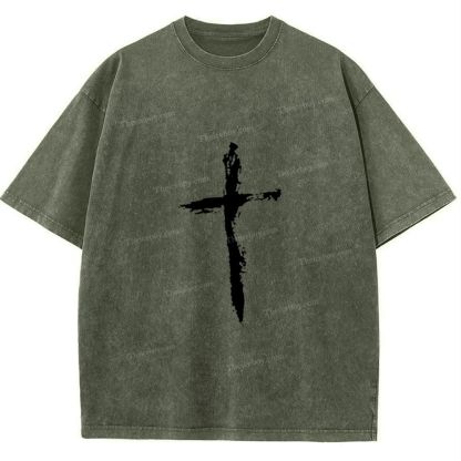 Jesus Corss Snowflake Vintage Washed T-Shirt