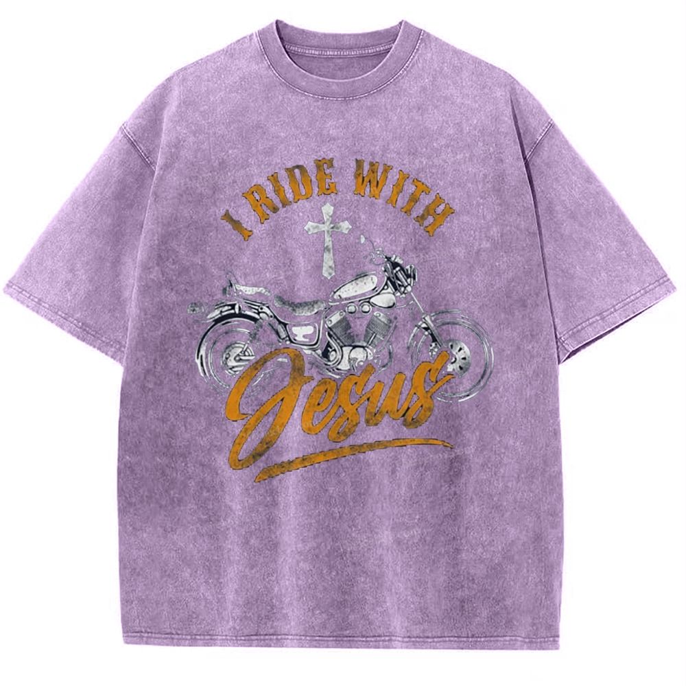 I Ride With Jesus Snowflake Vintage Washed T-Shirt