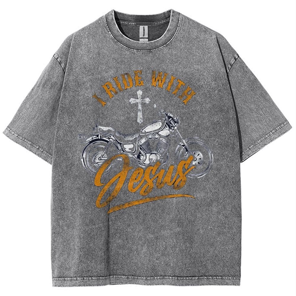 I Ride With Jesus Snowflake Vintage Washed T-Shirt