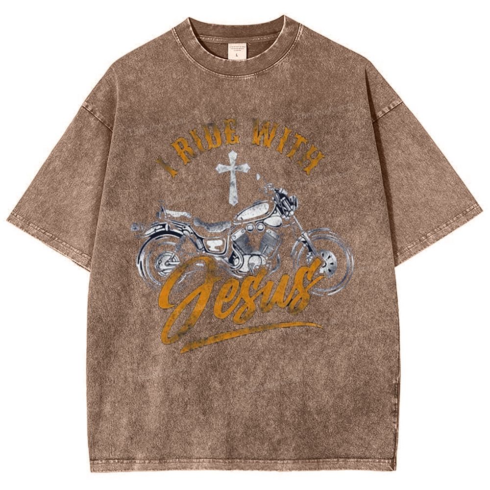 I Ride With Jesus Snowflake Vintage Washed T-Shirt