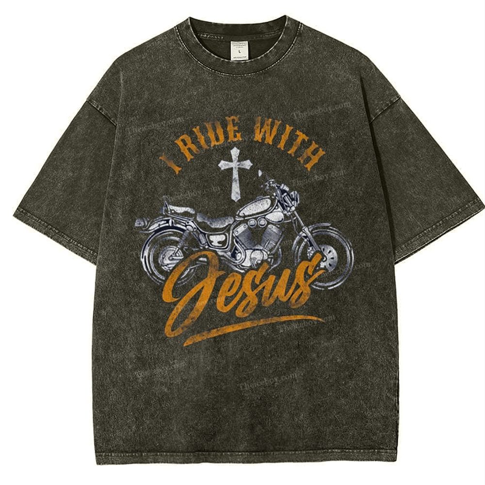 I Ride With Jesus Snowflake Vintage Washed T-Shirt