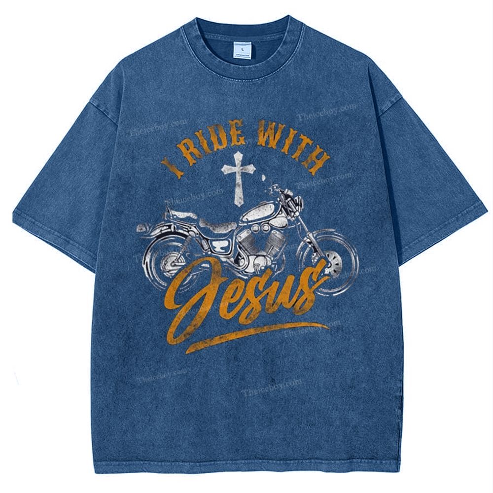 I Ride With Jesus Snowflake Vintage Washed T-Shirt