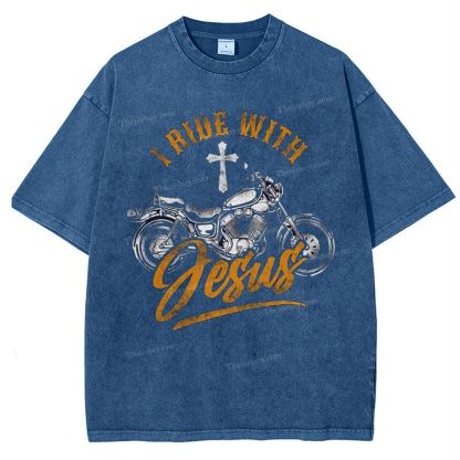 I Ride With Jesus Snowflake Vintage Washed T-Shirt