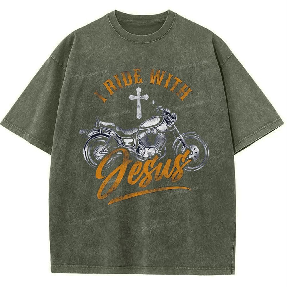 I Ride With Jesus Snowflake Vintage Washed T-Shirt
