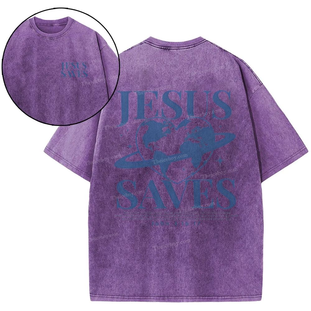 Jesus Saves Snowflake Vintage Washed T-Shirt